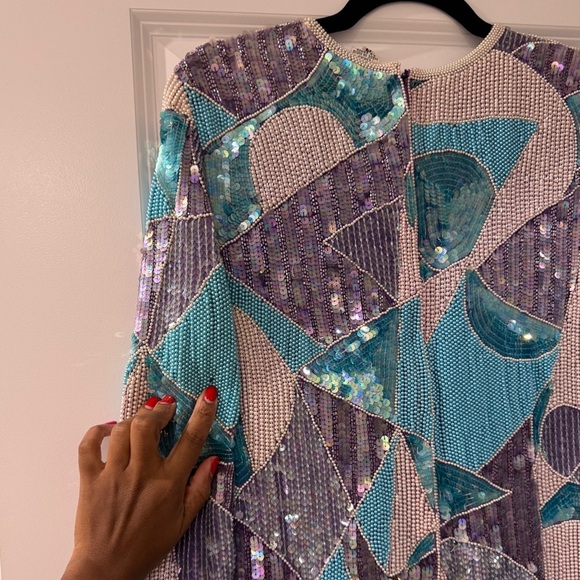 Vintage Judith Ann Creations 💯 Silk Blouse Embellished with Sequins and Beads - Picture 11 of 13